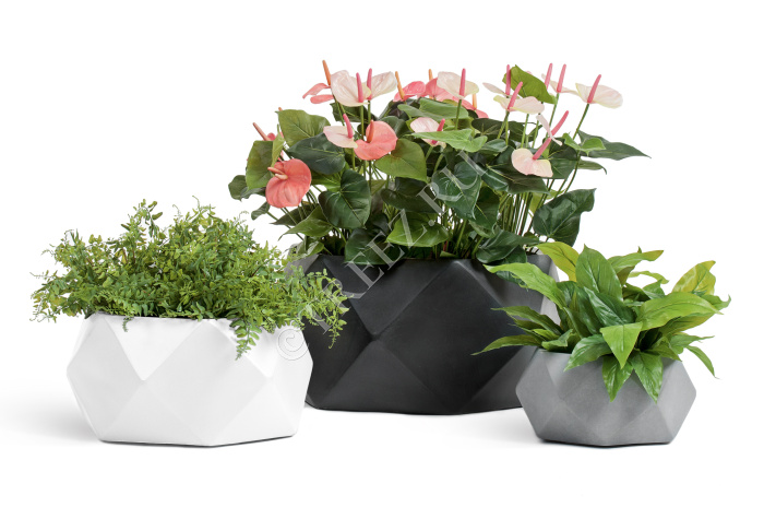 Кашпо TREEZ ERGO - Rombo - Низкая чаша-многогранник - Светло-серый камень фото