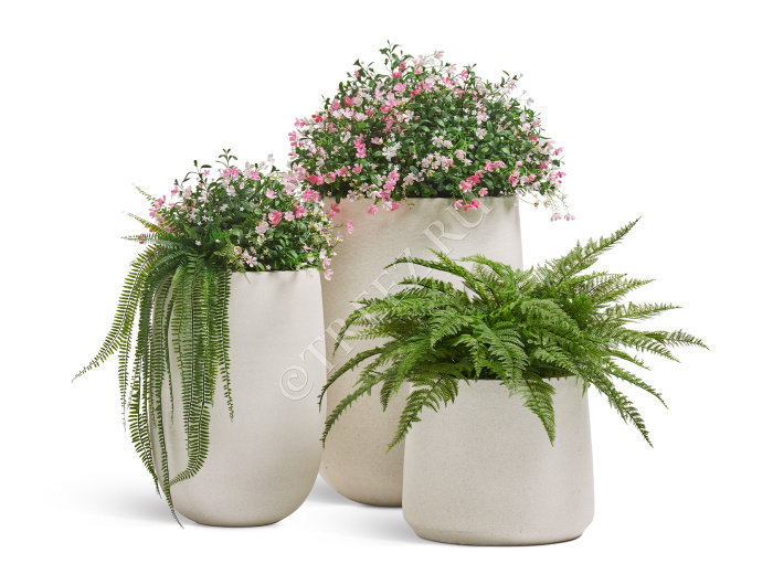 Кашпо TREEZ ERGO - Fine Rock - Высокая округлая чаша - Белый камень фото