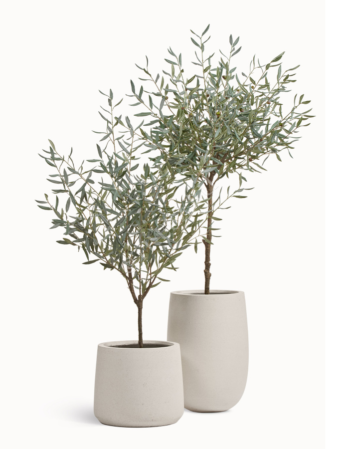 Кашпо TREEZ ERGO - Fine Rock - Высокая округлая чаша - Белый камень фото