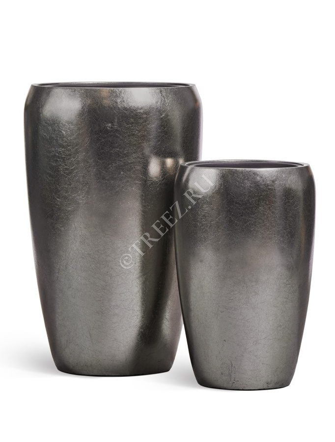 Кашпо TREEZ Effectory - Metal - Высокий округлый конус - Стальное серебро фото