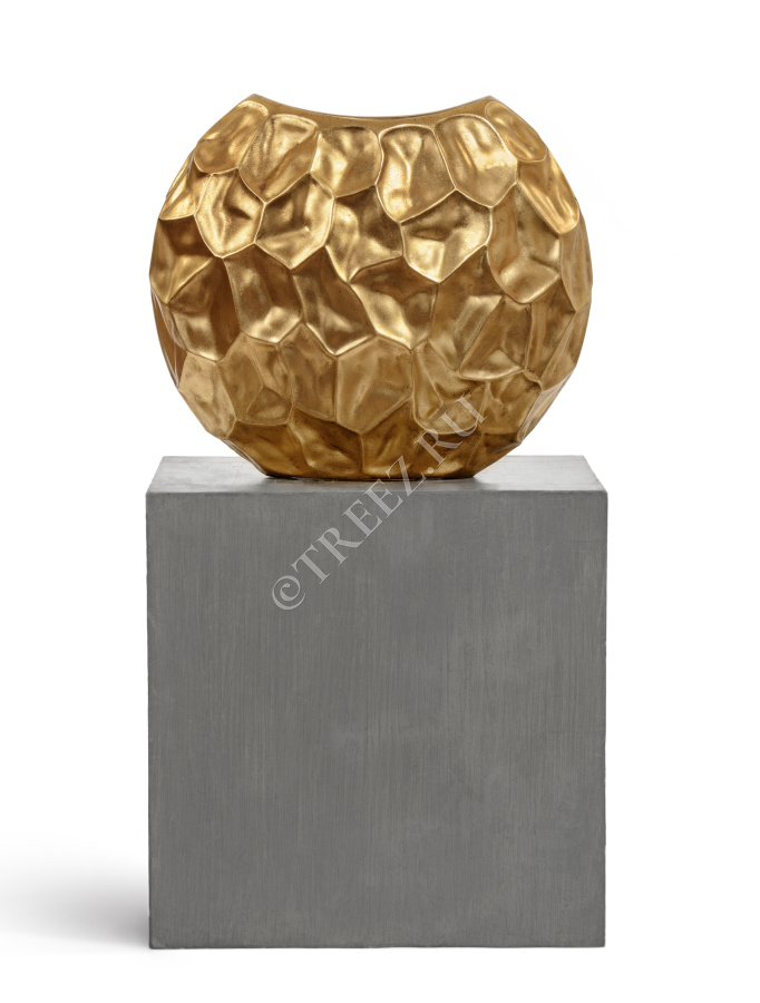 Кашпо TREEZ Effectory - Metal - Плоская сфера Design Crumple - Сусальное золото фото