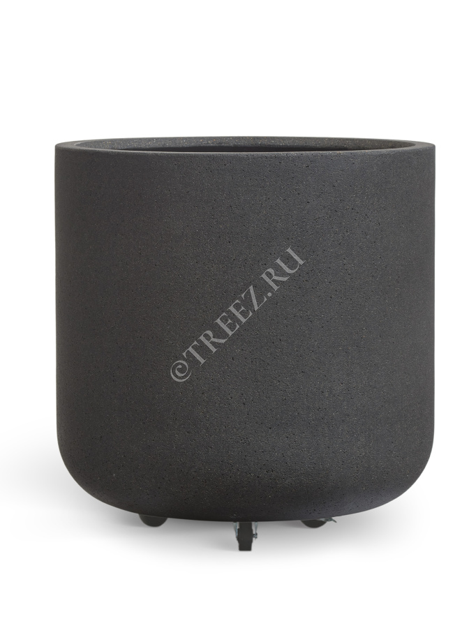 Кашпо TREEZ ERGO - Hard Rock - Цилиндрическая чаша на колёсиках - Чёрный песок фото