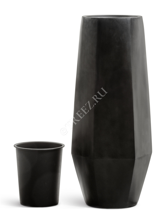 Кашпо TREEZ Effectory - Crystal - Высокий многогранник - Антрацит фото
