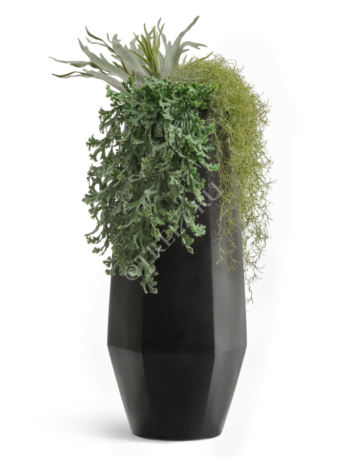 Кашпо TREEZ Effectory - Crystal - Высокий многогранник - Антрацит фото